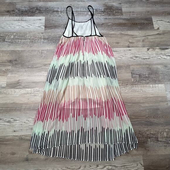 Alice + Olivia Pleated Silk Chiffon Maxi Dress Pastel Stripe Size Small - Picture 6 of 9